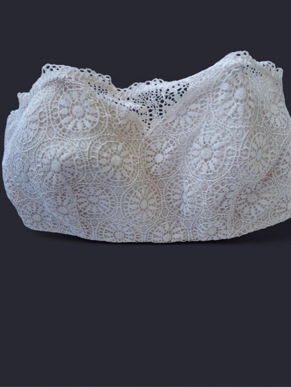 Lucky Brand Off-White Floral Lace Strapless Bandeau Top Boho Crop XL festival